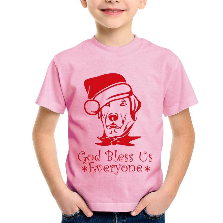Camiseta Infantil Cachorro Noel - Rosa Bebê