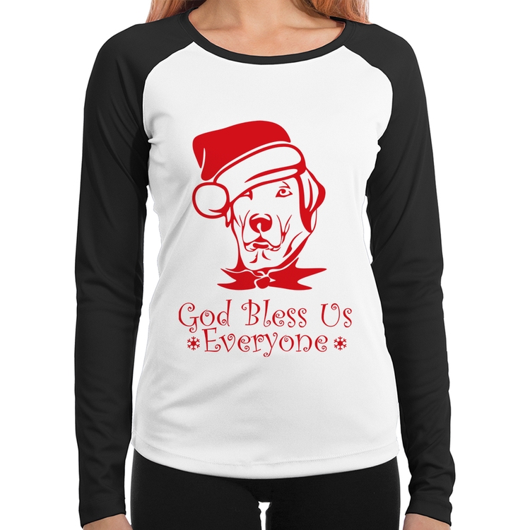 Baby Look Raglan Cachorro Noel Manga Longa