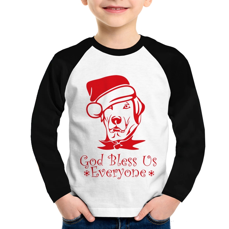 Camiseta Raglan Infantil Cachorro Noel Manga Longa