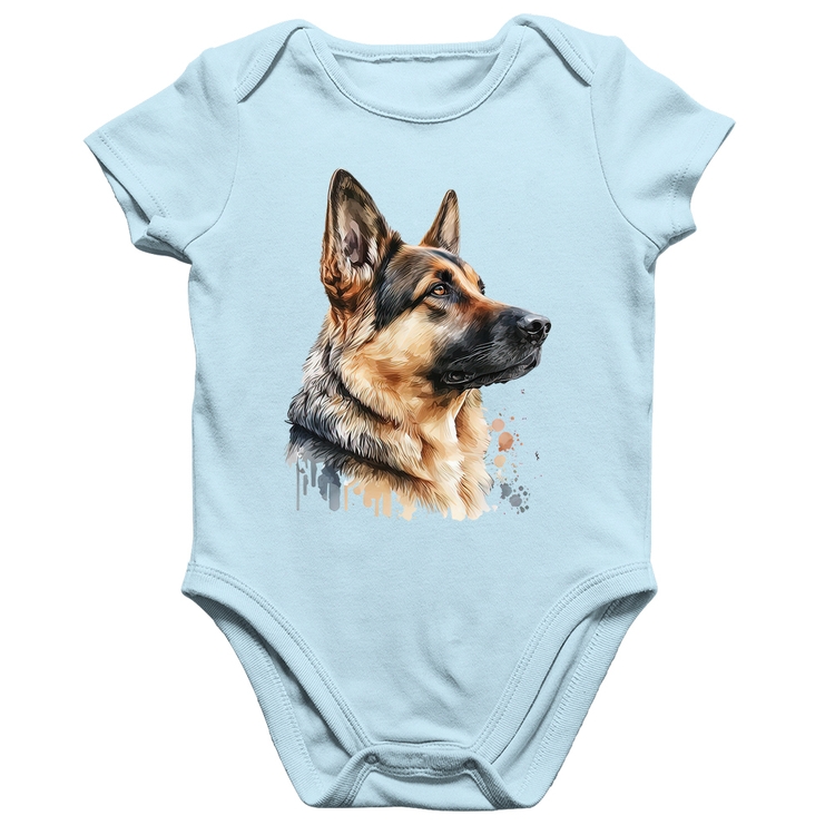 Body Bebê Algodão Cachorro Pastor Alemão - Azul Bebê