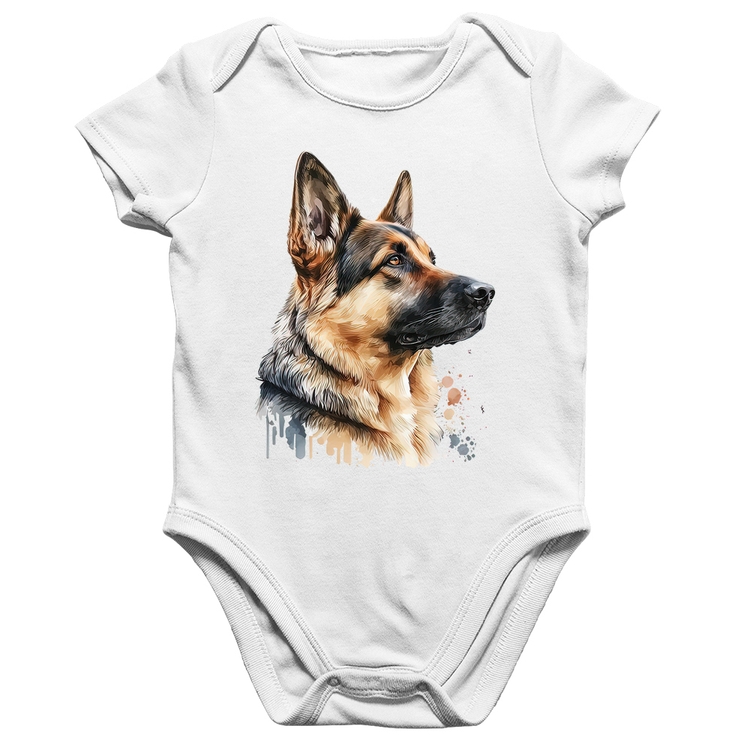 Body Bebê Algodão Cachorro Pastor Alemão - Branco
