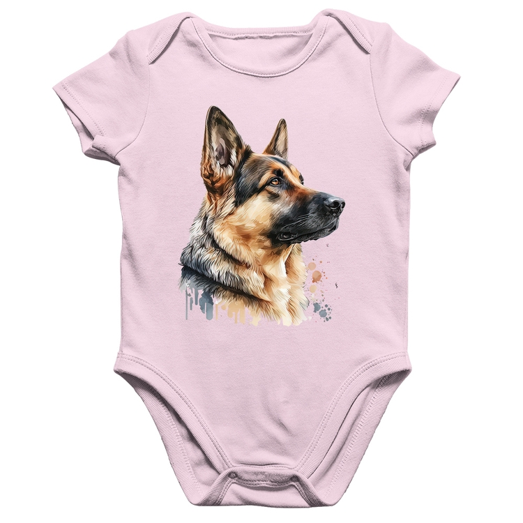 Body Bebê Algodão Cachorro Pastor Alemão - Rosa Bebê