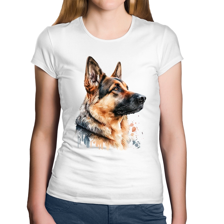 Baby Look Algodão Cachorro Pastor Alemão - Branca