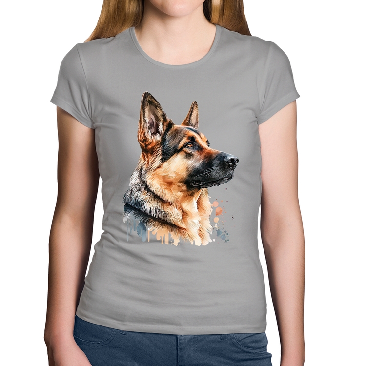 Baby Look Algodão Cachorro Pastor Alemão - Cinza