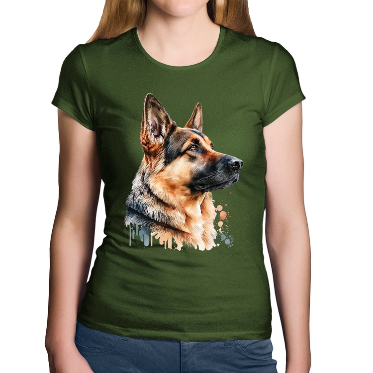 Baby Look Algodão Cachorro Pastor Alemão - Musgo