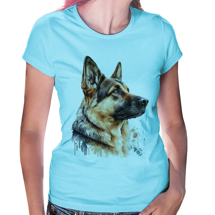 Baby Look Cachorro Pastor Alemão - Azul Bebê