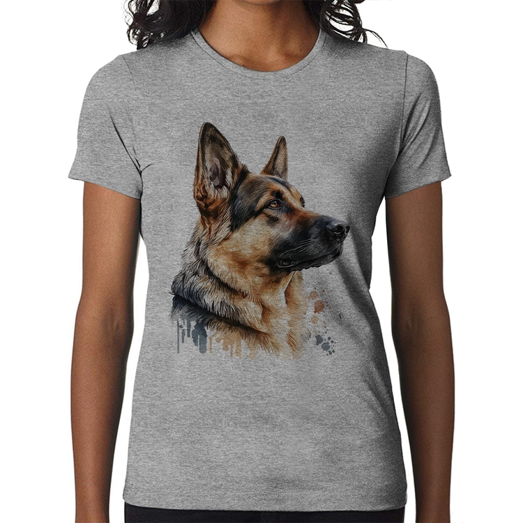 Baby Look Cachorro Pastor Alemão - Cinza