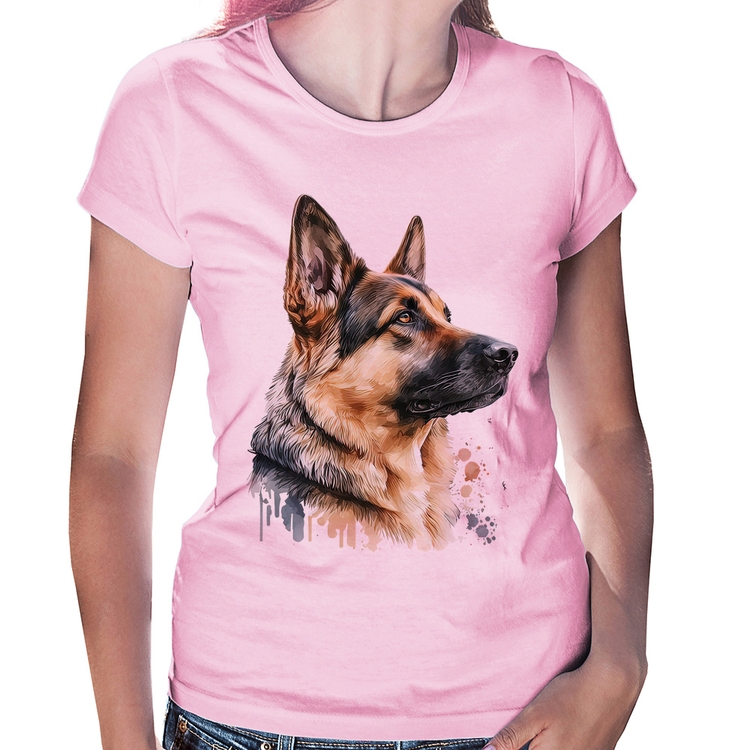 Baby Look Cachorro Pastor Alemão - Rosa Bebê