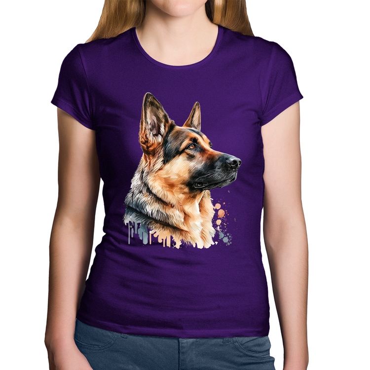 Baby Look Algodão Cachorro Pastor Alemão - Roxa