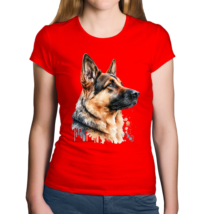 Baby Look Algodão Cachorro Pastor Alemão - Vermelha