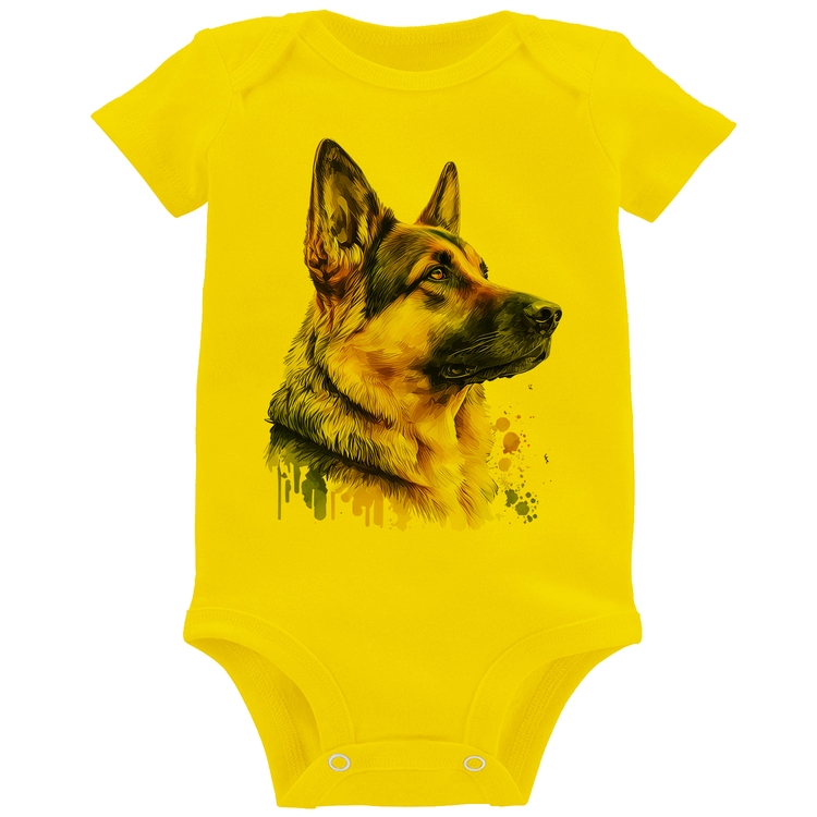 Body Bebê Cachorro Pastor Alemão - Amarelo