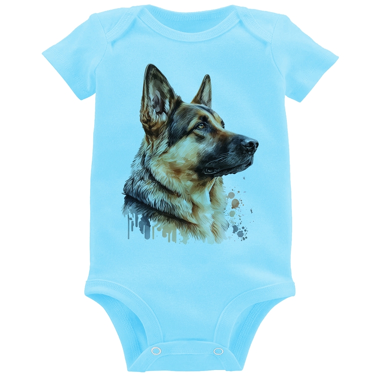 Body Bebê Cachorro Pastor Alemão - Azul Bebê