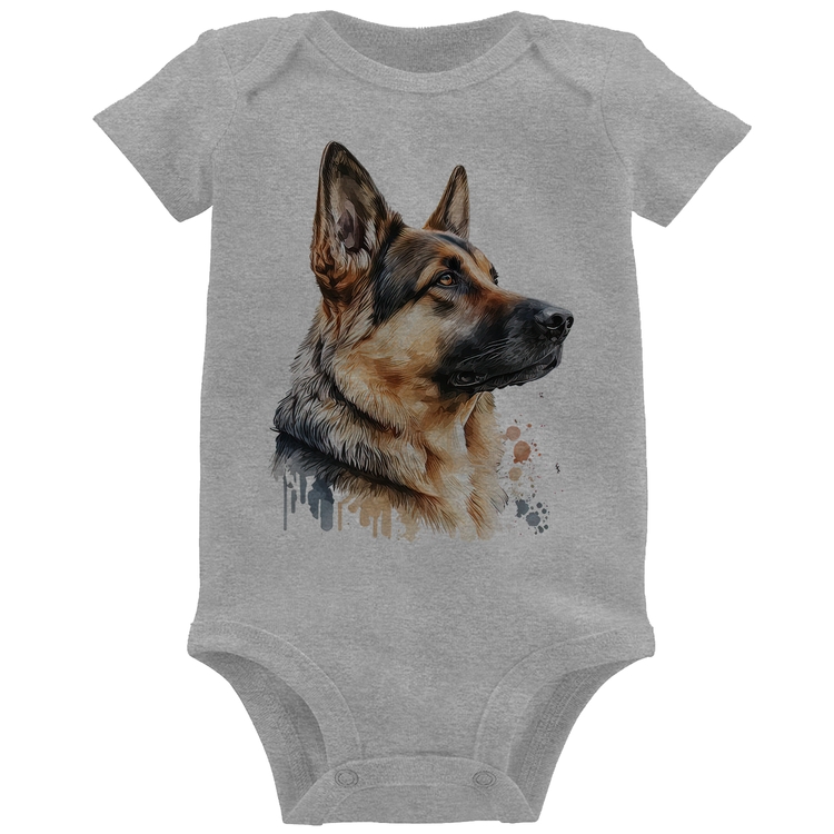 Body Bebê Cachorro Pastor Alemão - Cinza