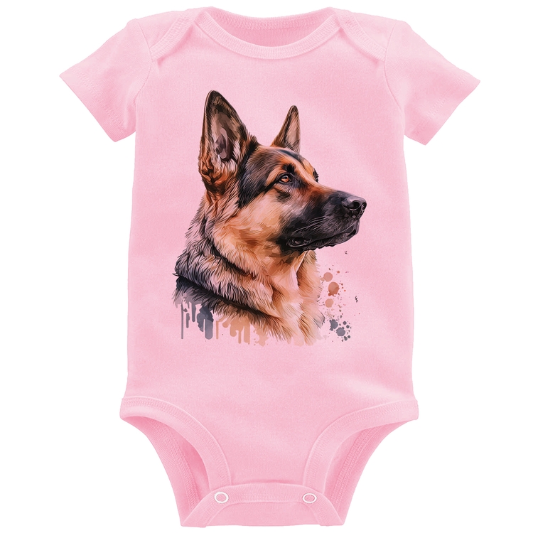 Body Bebê Cachorro Pastor Alemão - Rosa Bebê