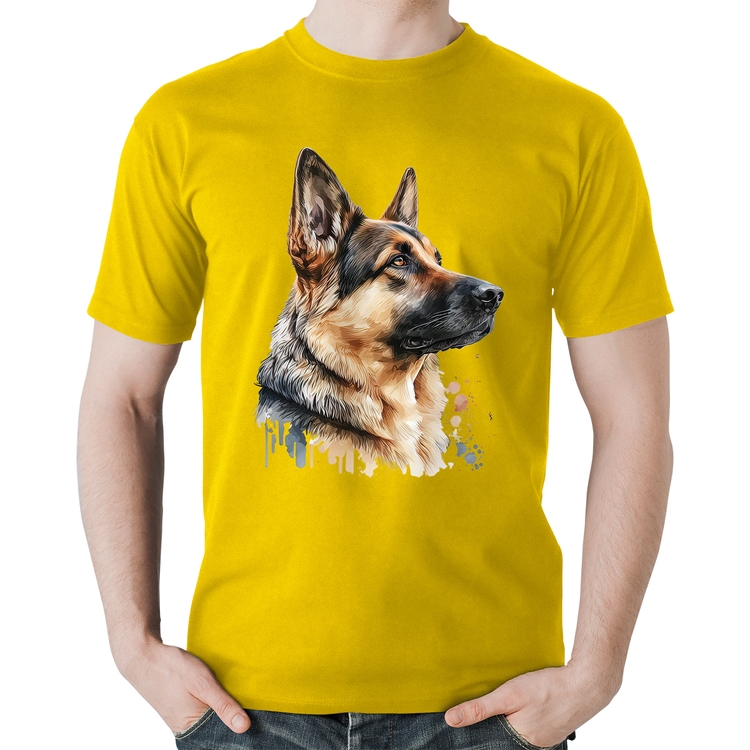 Camiseta Algodão Cachorro Pastor Alemão - Amarela