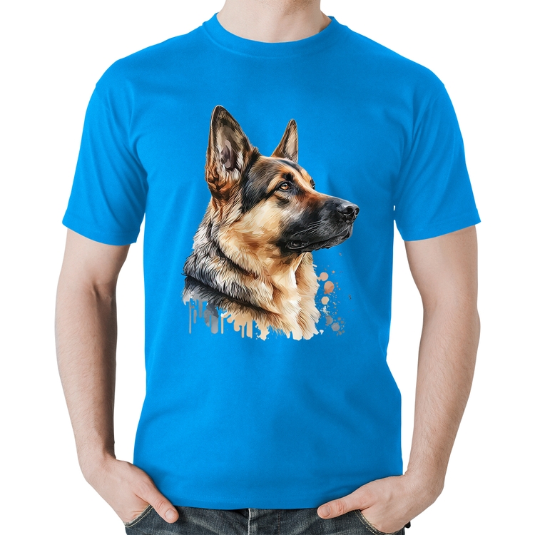 Camiseta Algodão Cachorro Pastor Alemão - Azul