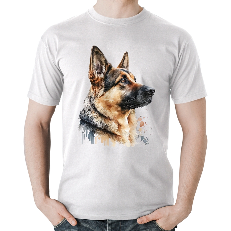 Camiseta Algodão Cachorro Pastor Alemão - Branca