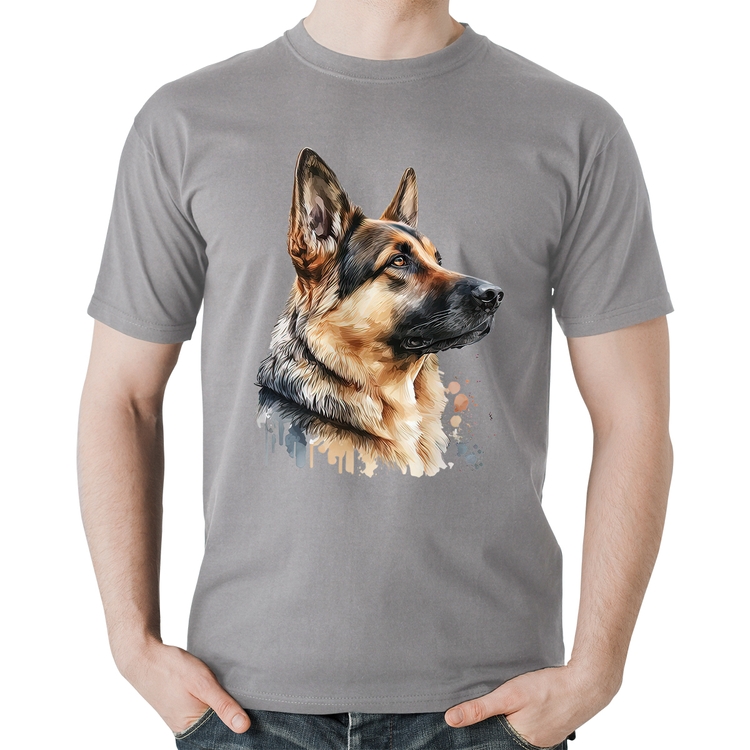 Camiseta Algodão Cachorro Pastor Alemão - Cinza