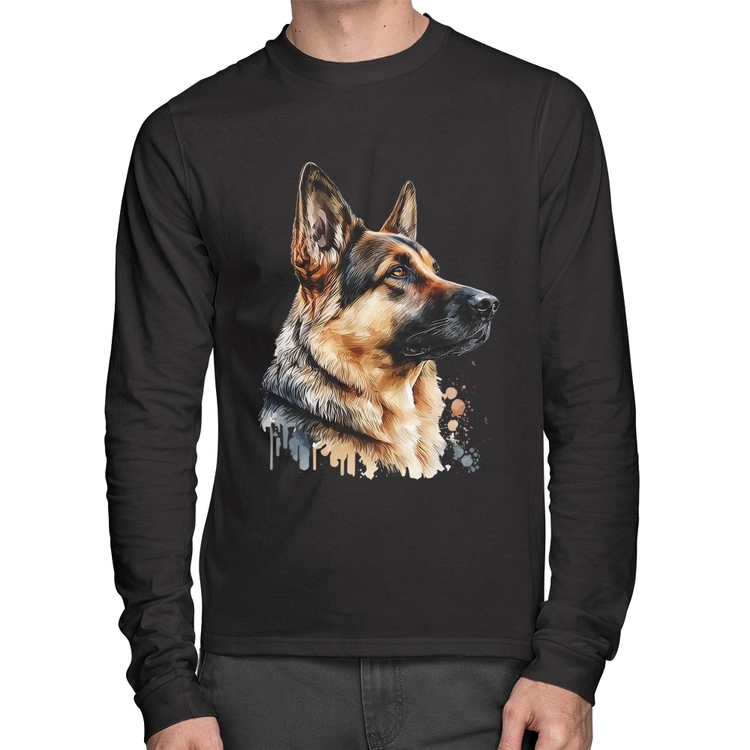 Camiseta Algodão Cachorro Pastor Alemão Manga Longa