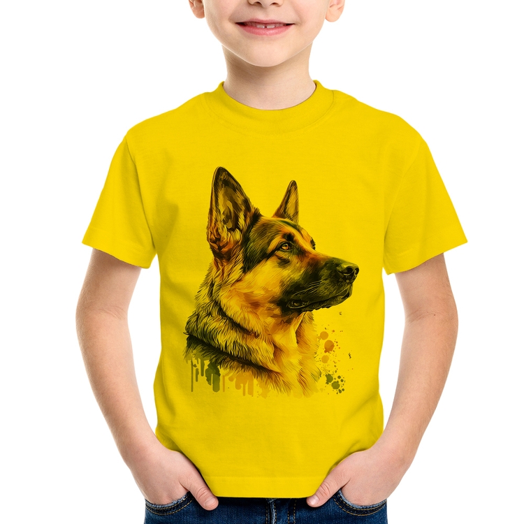 Camiseta Infantil Cachorro Pastor Alemão - Amarela