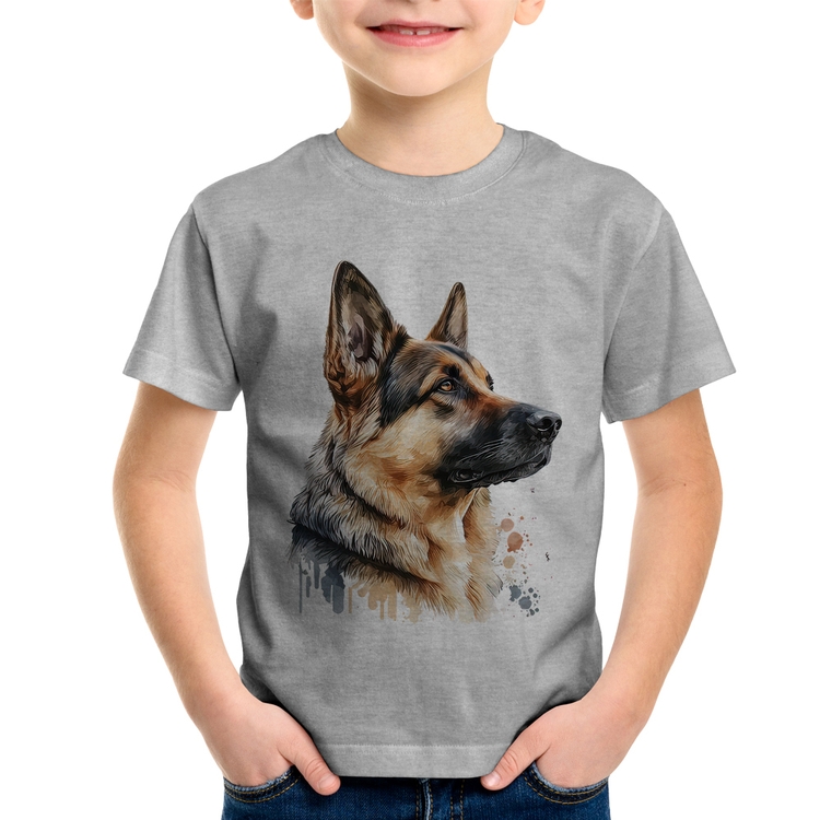 Camiseta Infantil Cachorro Pastor Alemão - Cinza
