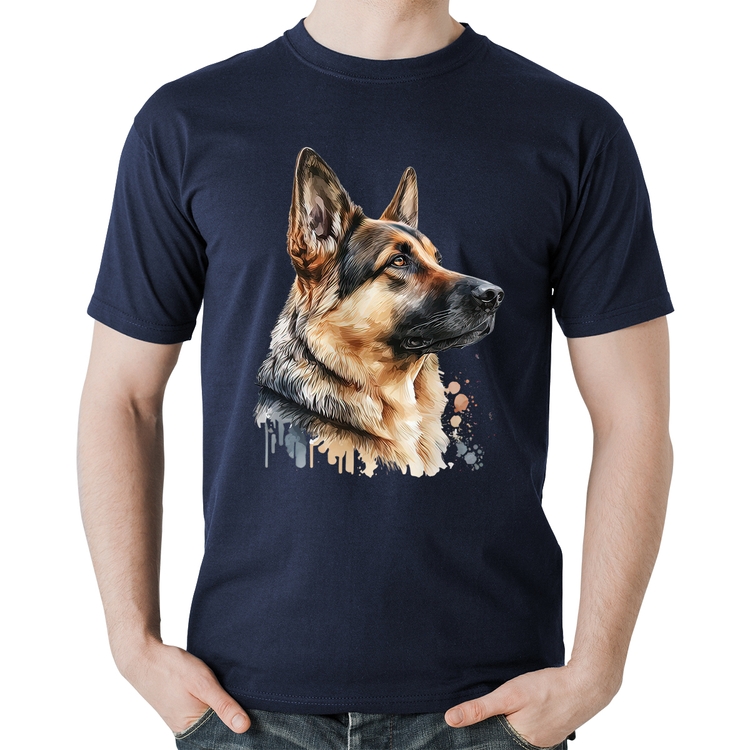 Camiseta Algodão Cachorro Pastor Alemão - Marinho