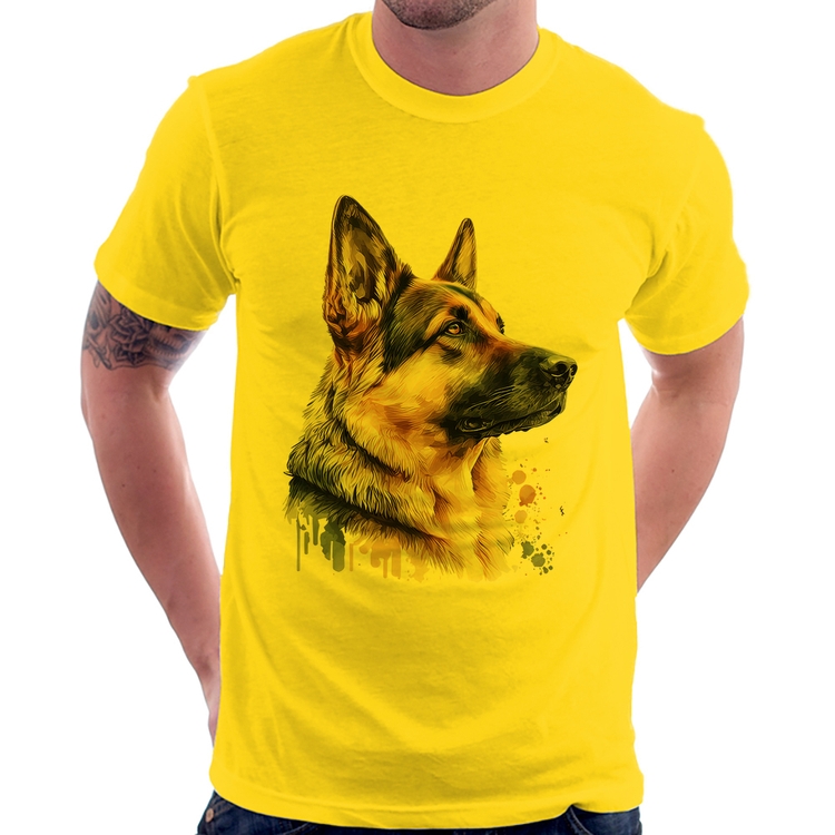 Camiseta Cachorro Pastor Alemão - Amarela