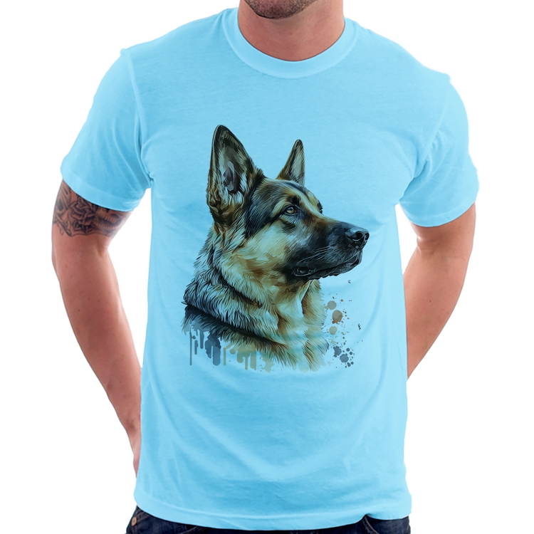 Camiseta Cachorro Pastor Alemão - Azul Bebê