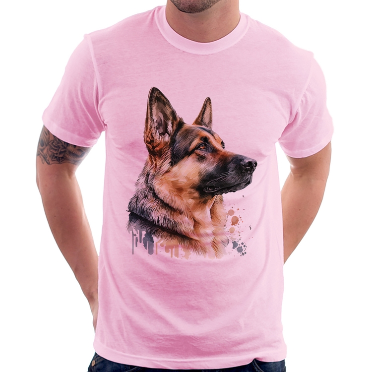 Camiseta Cachorro Pastor Alemão - Rosa Bebê