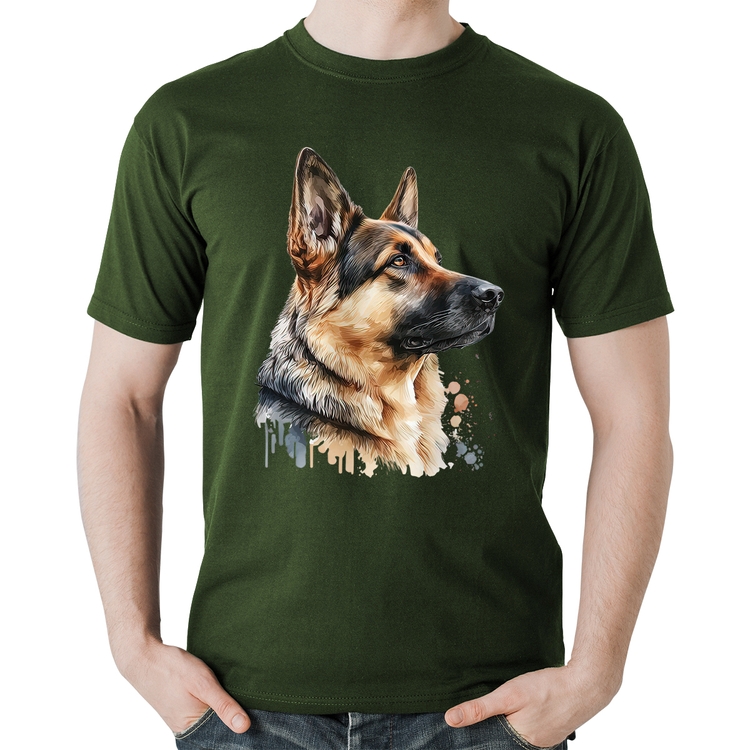 Camiseta Algodão Cachorro Pastor Alemão - Musgo