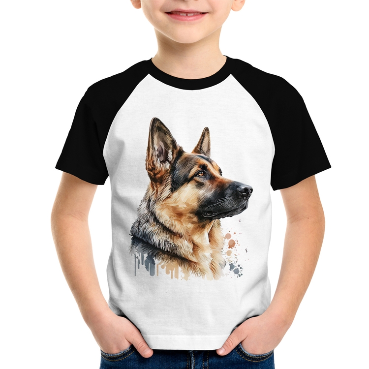 Camiseta Raglan Infantil Cachorro Pastor Alemão