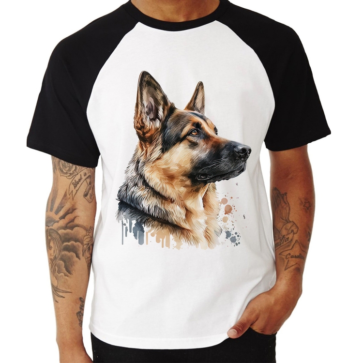 Camiseta Raglan Cachorro Pastor Alemão