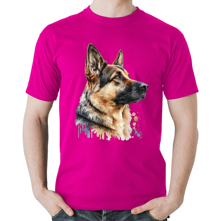 Camiseta Algodão Cachorro Pastor Alemão - Rosa