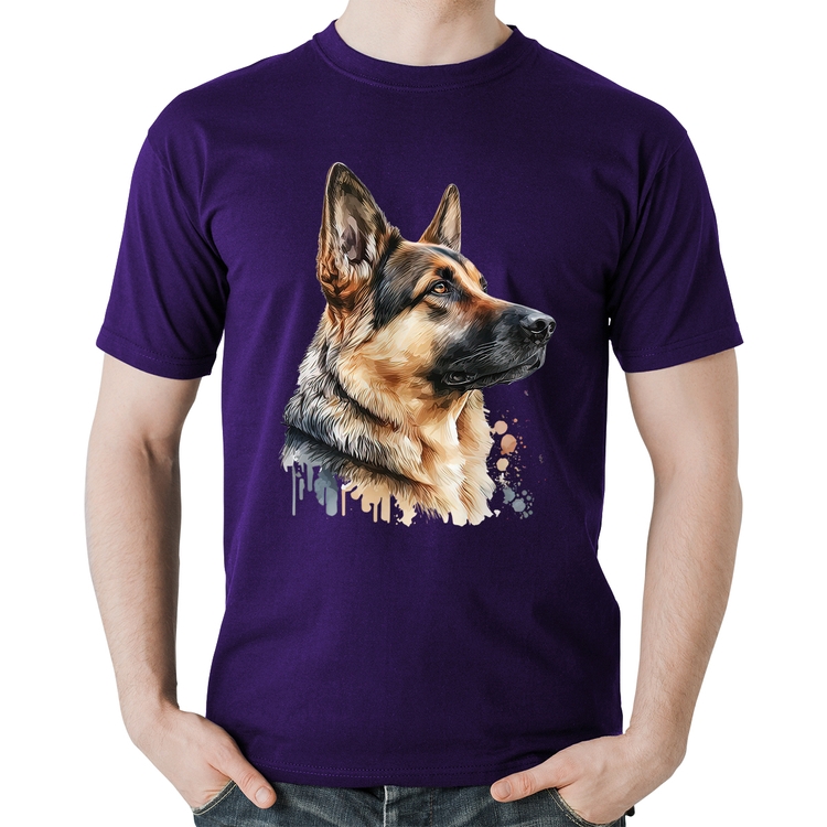 Camiseta Algodão Cachorro Pastor Alemão - Roxa