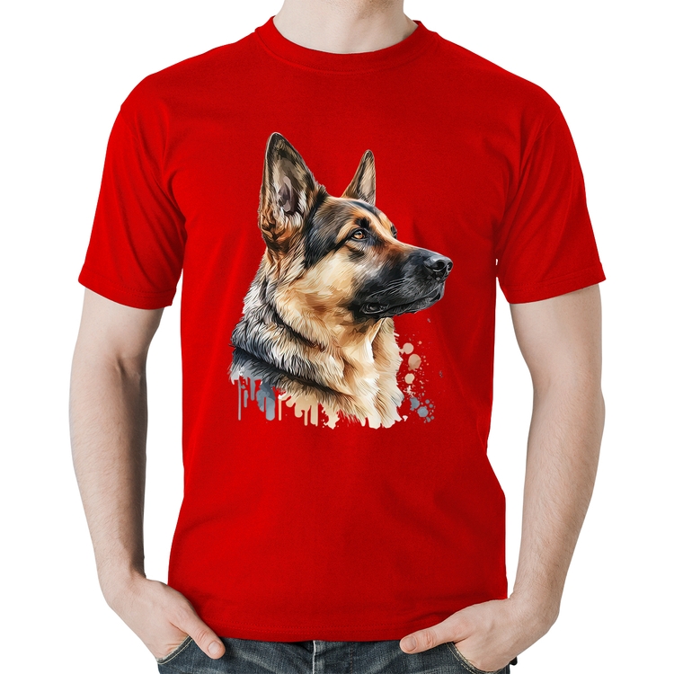Camiseta Algodão Cachorro Pastor Alemão - Vermelha