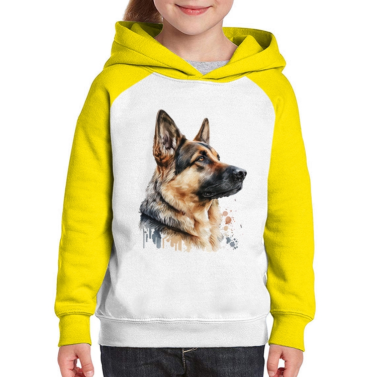Moletom Infantil Cachorro Pastor Alemão - Branco/Amarelo