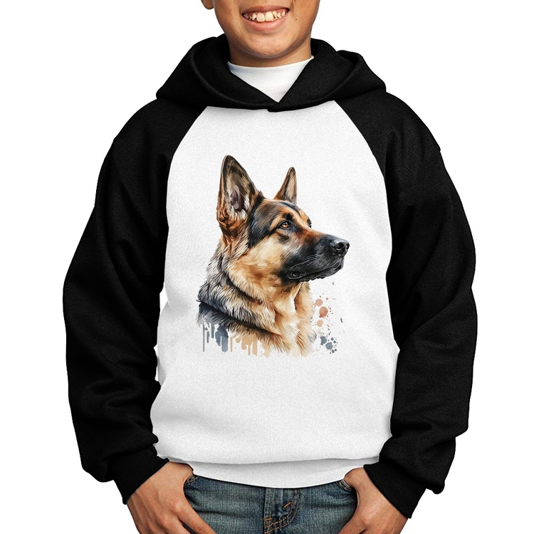 Moletom Infantil Cachorro Pastor Alemão - Branco/Preto