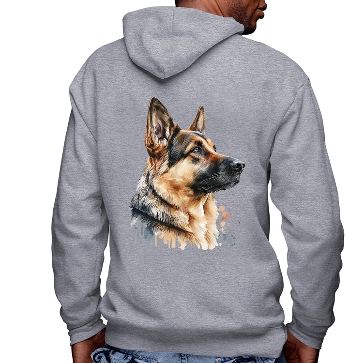 Blusa Moletom Cachorro Pastor Alemão Masculina com Capuz e Zíper - Mescla