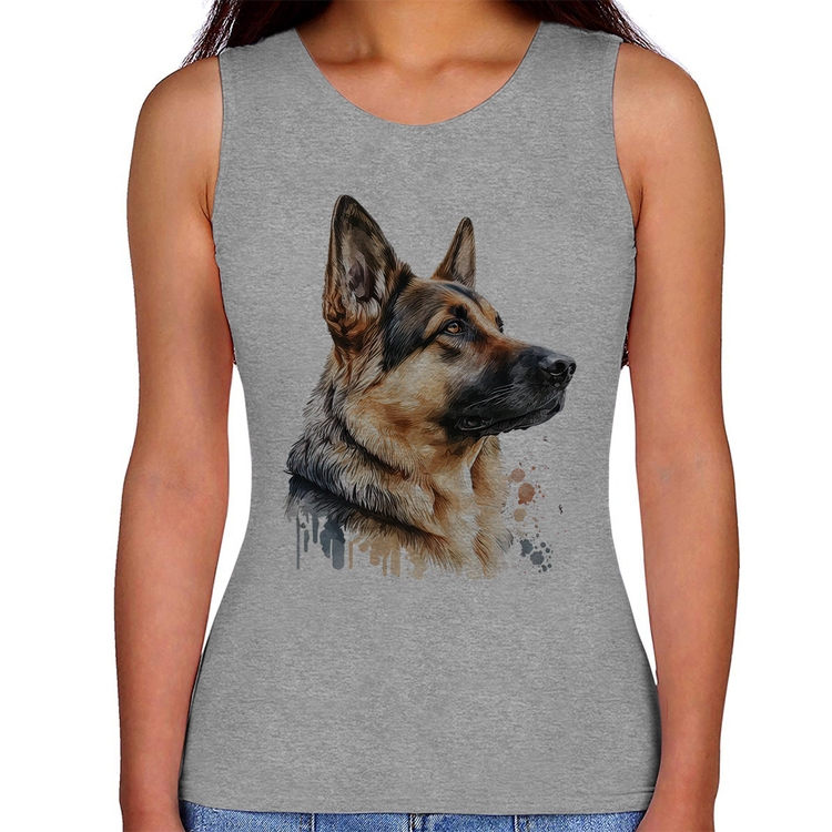 Regata Feminina Cachorro Pastor Alemão - Cinza