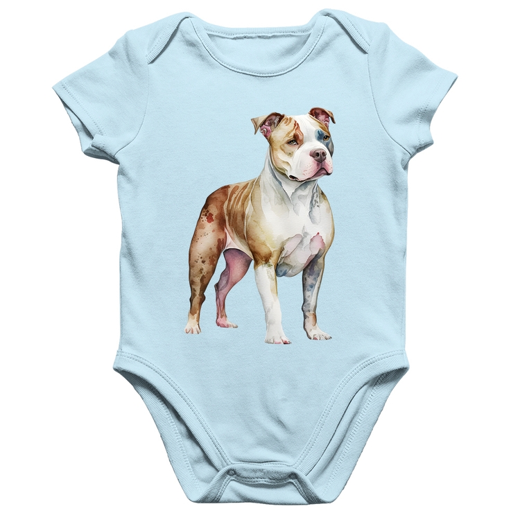 Body Bebê Algodão Cachorro Pitbull - Azul Bebê