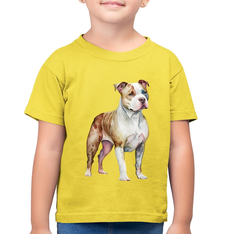 Camiseta Algodão Infantil Cachorro Pitbull - Amarelo Canário