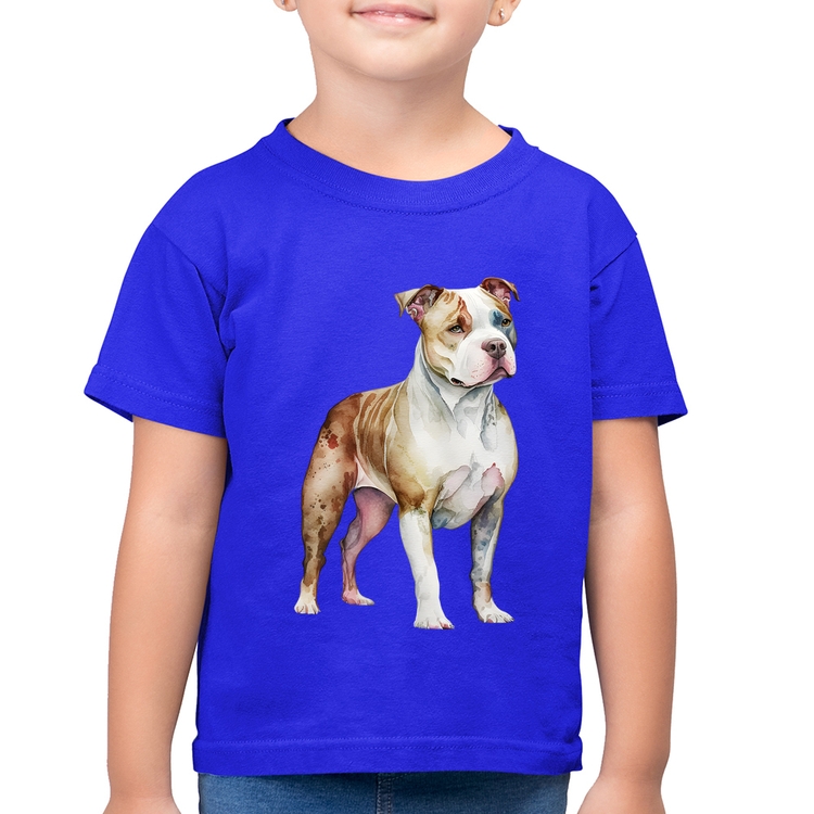 Camiseta Algodão Infantil Cachorro Pitbull - Azul Royal