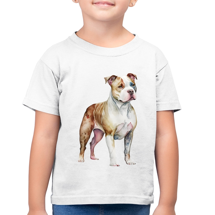 Camiseta Algodão Infantil Cachorro Pitbull - Branca