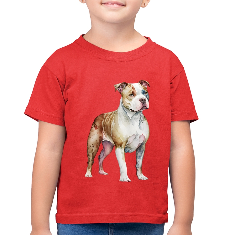 Camiseta Algodão Infantil Cachorro Pitbull - Vermelha