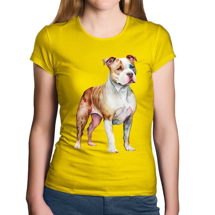 Baby Look Algodão Cachorro Pitbull - Amarela