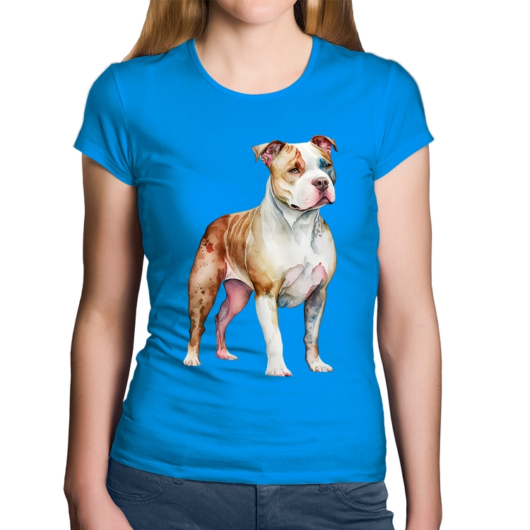 Baby Look Algodão Cachorro Pitbull - Azul