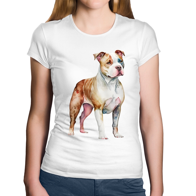 Baby Look Algodão Cachorro Pitbull - Branca