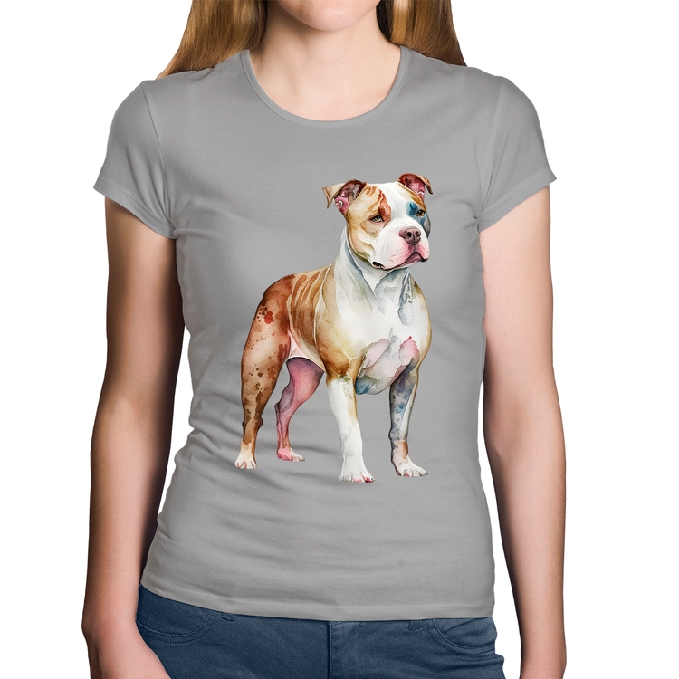 Baby Look Algodão Cachorro Pitbull - Cinza