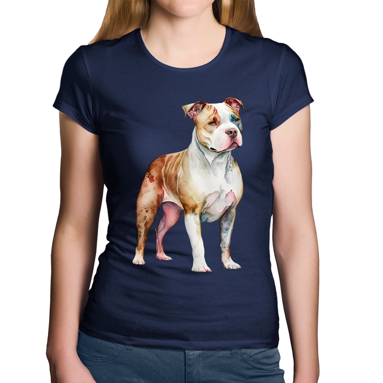 Baby Look Algodão Cachorro Pitbull - Marinho