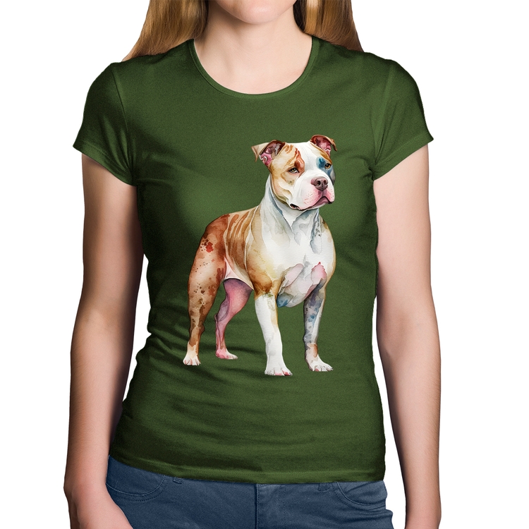 Baby Look Algodão Cachorro Pitbull - Musgo